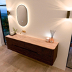 Mondiaz CIRO-DLUX Meuble de salle de bains - 180x45x50cm - plan vasque solid surface Saba - 1 lavabo à gauche - sans trous de robinetterie - 4 tiroirs - Noyer SW1530736