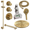 BRAUER Gold Carving Regendoucheset inbouw - hoofddouche 30cm - 3 carving knoppen - inclusief inbouwdeel - rechte wandarm - glijstang - handdouche rond 3 standen - PVD - geborsteld goud SW715588