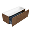 MONDIAZ KURVE 120cm Meuble salle de bain - couleur Walnut - 1 tiroir - vasque BIG LARGE centre - 2 trous de robinet - Talc SW1138328