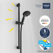 GROHE Vitalio Start 110 Ensemble barre de douche - 60cm - douchette ronde - 2 types de jet - flexible de douche lisse - noir mat SW1126516
