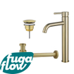 FugaFlow Eccelente Sobrado Kit mitigeur lavabo - robinet rehaussé - bonde non-obturable - siphon design bas - PVD Laiton brossé SW1124198