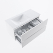 MONDIAZ VICA meuble sous lavabo 100cm Talc 2 tiroirs. Lavabo CLOUD gauche 1 trou de robinet, couleur Talc. SW1381941