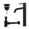 Fortifura Calvi Kit mitigeur lavabo - robinet rehaussé - bonde non-obturable - siphon design bas - Noir mat SW891930
