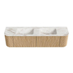 MONDIAZ KURVE-DLUX 180cm Meuble salle de bain avec module 25 G et D - couleur Oak - 2 tiroirs - 2 portes - vasque LEAF double - 2 trous de robinet - couleur Frappe SW1137387