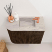 Mondiaz JOYA-DLUX Meuble de toilette 51,6cm - arrondi gauche couleur Walnut - Vasque FAYE position droite 1 trou de robinet couleur Glace SW1422397
