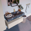 Mondiaz ALAN-DLUX Ensemble de meuble - 100cm - meuble Linen mat - 1 tiroir - Lavabo Cloud Lava suspendu - vasque Droite - 1 trou de robinet SW808167
