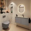 MONDIAZ TURE-DLUX Meuble toilette - 100cm - Smoke - EDEN - vasque Opalo - position centrale - 1 trou de robinet SW1104702