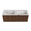 MONDIAZ KURVE-DLUX 120cm Meuble salle de bain - couleur Walnut - 1 tiroir - vasque LEAF double - 2 trous de robinet - couleur Glace SW1138054