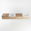 MONDIAZ BUKLA 240cm ensemble de meuble avec module 60 gauche couleur Chêne blanchi avec 4 tiroirs. Lavabo CLOUD double 2 trous de robinet couleur Talc. SW1382259