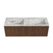 MONDIAZ KURVE-DLUX 130cm Meuble salle de bain - couleur Walnut - 2 tiroirs - vasque LEAF double - 2 trous de robinet - couleur Glace SW1138078