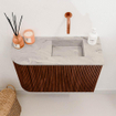 Mondiaz JOYA-DLUX 61.6cm toiletmeubel - ronding links kleur Ruby - Wastafel FAYE positie Rechts Zonder kraangat kleur Glace. SW1423567