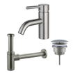 Fortifura Calvi Kit mitigeur lavabo - robinet bas - bonde nonobturable - siphon design - PVD Inox brossé SW911747