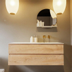 MONDIAZ VICA-DLUX Ensemble meuble de salle de bains - 130cm - sous-meuble chêne blanchi - 2 tiroirs - vasque encastrée cloud à droite - sans trous de robinet - version haute 60cm - opalo SW1088445