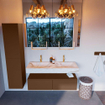 Mondiaz ALAN-DLUX Ensemble de meuble - 120cm - meuble Rust mat - 2 tiroirs - Lavabo Cloud Frappe suspendu - vasque Gauche et droite - 2 trous de robinet SW804812