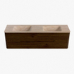 Mondiaz CIRO-DLUX Meuble de salle de bains - 170x45x50cm - Plan vasque solid surface Saba - 2 vasques double - 2 trous de robinetterie - 4 tiroirs - Noyer SW1530714
