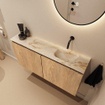 MONDIAZ TURE-DLUX Meuble toilette - 100cm - Washed Oak - EDEN - vasque Frappe - position droite - sans trou de robinet SW1103073