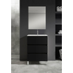 Adema Chaci PLUS Ensemble de meuble - 59.5x86x45.9cm - 1 vasque ovale en céramique Blanc - 1 trou de robinet - 3 tiroirs - miroir rectangulaire - Noir mat SW926032