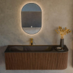 MONDIAZ KURVE meuble de salle de bains 135cm avec module 25 R couleur noyer avec 1 tiroir et 1 porte. Lavabo BIG MEDIUM gauche 1 trou de robinet Urban. SW1138509