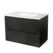 BRAUER New Future Meuble sous lavabo 80.2x45.5x55cm sans poignées suspendu avec 2 tiroirs frein de chute MDF noir brillant sans miroire SW373065