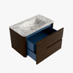 Mondiaz CIRO-DLUX Ensemble de meubles de salle de bains - 80x45x50cm - lavabo en solid surface Glace - 1 vasque au milieu - sans trous de robinet - 2 tiroirs - Noyer SW1530218