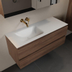 Mondiaz AIVY Ensemble de meuble - 120x45x50cm - 0 trous de robinet - 1 vasque talc Solid surface - Gauche - 2 tiroirs - avec armoire de toilette - Melamine Mocha SW892315