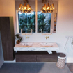 Mondiaz ALAN-DLUX Ensemble de meuble de salle de bains - 150x46cm - 2 tiroirs - lavabo suspendu - sans trous de robinet - 2 double - Dark brown (chêne foncé) SW1412151