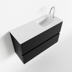 MONDIAZ ADA Meuble de toilette - 80x30x50cm - 1 trou de robinet - 2 tiroirs - urban mat - lavabo à droite - Solid surface - Blanc SW472530