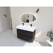 HR Infinity XXL ensemble de meubles de salle de bain 3d 100 cm 1 lavabo céramique kube blanc 2 trous de robinet 2 tiroirs noir mat SW863474
