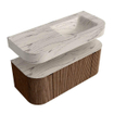 MONDIAZ THOR-DLUX 110cm badmeubel ronding links + rechts kleur Walnut met 1 lade en 2 deuren. Vrijhangende wastafel CLOUD Rechts 1 kraangat kleur Nata. SW1462949
