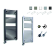 Sanicare radiateur électrique design 111,8 x 60 cm 730 watts thermostat chrome en bas à gauche gris argenté SW890904