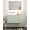 Mondiaz VICA ensemble de meuble de salle de bain - 100cm - meuble sous lavabo greey - 2 tiroirs - lavabo moon gauche - sans trou de robinet - miroir LED - version XL 60cm de haut SW1098605