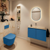 MONDIAZ TURE-DLUX Meuble toilette - 80cm - Jeans - EDEN - vasque Frappe - position centrale - sans trou de robinet SW1102829