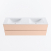 Mondiaz VICA Ensemble de meuble de salle de bain - 150cm - meuble sous-vasque rosee - 2 tiroirs - lavabo cloud double - 2 trous de robinet - version haute de 60cm - talc SW1083413