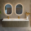 Mondiaz KURVE Ensemble de meubles de salle de bains - 165x46x40cm - 2 tiroirs - 1 porte - lavabo solid surface - double / gauche - 2 trous de robinet - Shadow SW1414145