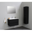 Basic Bella Meuble salle de bains avec lavabo céramique Blanc 80x55x46cm 1 trou de robinet avec miroir et éclairage Noir mat SW491783