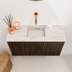 Mondiaz JOYA-DLUX 70cm meuble de toilette - couleur Walnut - Lavabo FAYE position Milieu Sans trou de robinet couleur Nata. SW1424493