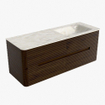 Mondiaz CIRO-DLUX Badkamermeubelset - 130x45x50cm - Solid surface wastafel Ostra - 1 wasbak Rechts - zonder kraangaten - 4 lades - Walnut SW1530408