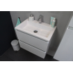 Basic Bella Meuble avec lavabo acrylique 1 trou de robinet 60x55x46cm avec armoire toilette à 1 porte gris Blanc brillant SW398097