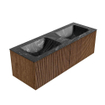 MONDIAZ KURVE-DLUX 130cm Meuble salle de bain - couleur Walnut - 2 tiroirs - vasque LEAF double - sans trou de robinet - couleur Lava SW1137271