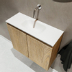 MONDIAZ TURE Kit lave-mains - 60x23x50cm - 0 trous de robinet - 2 portes - chêne blanchi mat - Lavabo centré - Solid Surface Blanc SW475151