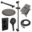 Brauer Black Carving Ensemble de douche de pluie encastré - douche de tête 30cm - bras mural droit - barre de douche - avec élément encastré - 2 fonctions - bouton carving - douchette ronde 1 jet - noir mat SW716221