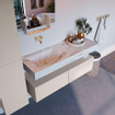 Mondiaz ALAN-DLUX Ensemble de meuble - 130cm - meuble Linen mat - 2 tiroirs - Lavabo Cloud Frappe suspendu - vasque Gauche - 0 trous de robinet SW804717
