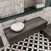 ENSEMBLE DE MEUBLE MONDIAZ LUSH - 150cm - 2 tiroirs - lavabo BARCO - vasque à gauche - 1 trou de robinet - anthracite SW409637