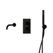 Fortifura Calvi Robinet de baignoire - bec 22cm à raccourcir - flexible - douchette stick - partie encastrable - support mural - noir mat SW1130180