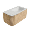 MONDIAZ KURVE-DLUX meuble de salle de bains 85 cm avec module 25 L couleur Oak avec 1 tiroir et 1 porte. Lavabo CLOUD à droite 1 trou de robinet couleur Opalo. SW1137553