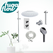 FugaFlow Eccelente Sobrado Ensemble de douche pluie encastrable - thermostatique - bras plafond - barre curseur - pommeau 25cm - douchette ronde - Chrome SW1124100