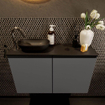 Mondiaz Fowy Toiletmeubel - 80x50x23cm - dark grey mat - 1 kraangat - wasbak links - 2 deuren - solid surface - blad MDF - wasbak: zwart SW761110