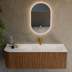 MONDIAZ KURVE-DLUX 135cm Meuble salle de bain avec module 25 G - couleur Walnut - 1 tiroir - 1 porte - vasque BIG MEDIUM droite - 1 trou de robinet - couleur Opalo SW1137653