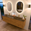 Mondiaz CIRO-DLUX Meuble de salle de bains - 190x45x50cm - Vasque solid surface Lava - 2 lavabos double - 2 trous de robinet - 4 tiroirs - Chêne SW1531013