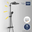 GROHE Vitalio Comfort 250 Quickfix Regendoucheset - 25cm - hoofddouche - vierkante handdouche - 2 straalsoorten - met douchethermostaat - mat zwart SW1126675